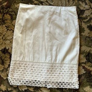 Ann Taylor Skirt Cream Linen Lace Trim Straight Pencil Size 14